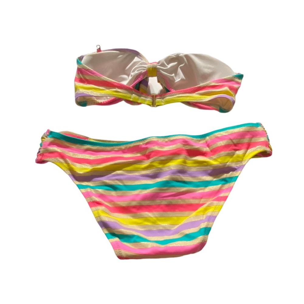 Victoria’s Secret pink gold teal yellow bright striped bikini size small - Picture 4 of 4